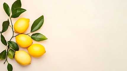 Fresh Bright Citrus Lemons with Green Leaves on Light Background for Culinary and Healthy Lifestyle Themes