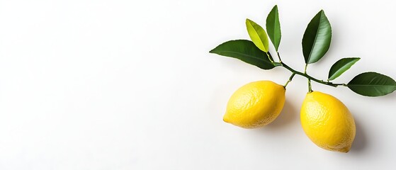Fresh Yellow Lemons with Leaves on a White Background for Culinary and Health Related Purposes