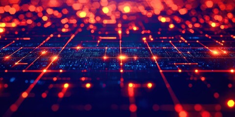 Computer screen with a red background and blue lines