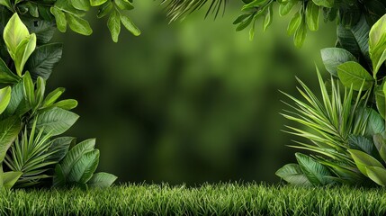 Lush Greenery Background with Tropical Leaves and Soft Blurry Bokeh