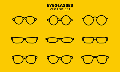 Minimalist outline vector set of various eyeglasses styles. Perfect for fashion, accessories, or optical-related designs
