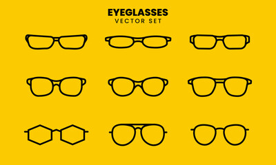 Minimalist outline vector set of various eyeglasses styles. Perfect for fashion, accessories, or optical-related designs