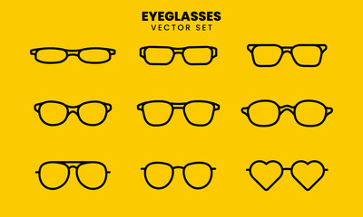 Minimalist outline vector set of various eyeglasses styles. Perfect for fashion, accessories, or optical-related designs
