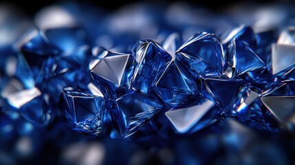 A stunning display of blue diamonds sparkling under bright light with intricate details