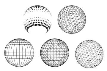 Set of dotted spheres.Vector halftone design elements.Halftone circle 3d sphere. Logo emblem design element for medical, treatment, cosmetic.