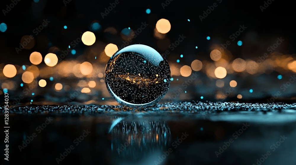 Poster a futuristic globalization interface is depicted as a sphere hologram on a blue grey background with