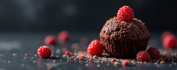 A single brigadeiro on a black background with grey highlights, brigadeiro, dessert