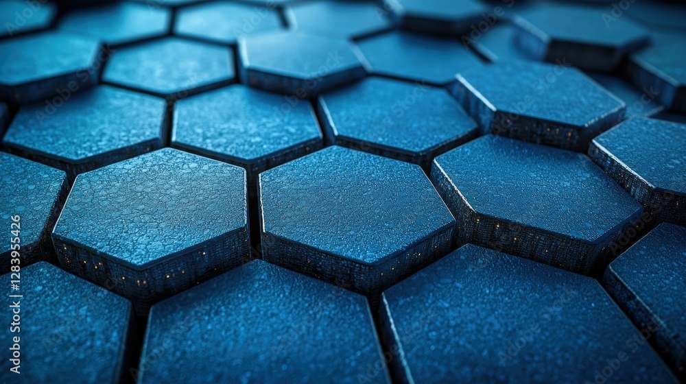 Poster repeating hexagon pattern creating a fascinating visual texture with depth and symmetry in design