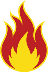 Fire flame clipart featuring a bold red and yellow flame design. Burning flame vector illustration. Perfect for graphic design, logos, posters, and digital projects.