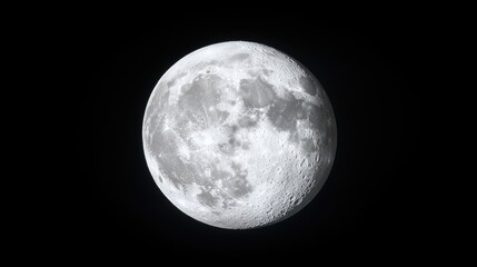 Naklejka premium Glowing full moon showing detailed surface craters against a dark black night sky.