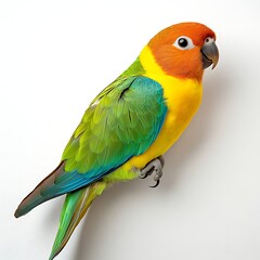 Fototapeta premium Colorful Parrot with Bright Feathers Perched Against White Background in Studio Photography