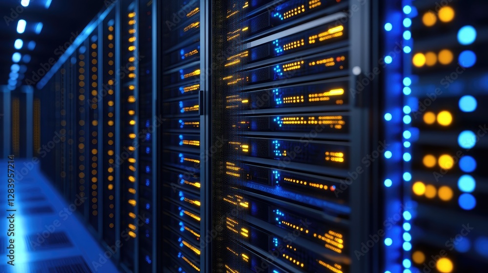 Aufkleber a network of data servers with glowing connections, representing big data infrastructure.