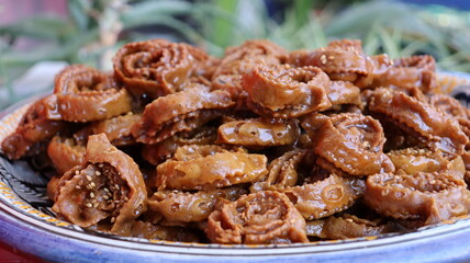 Chebakia Close-Up: Traditional Moroccan Honey Sesame Cookie for Ramadan & Eid Festive Desserts
