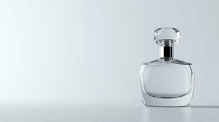 Elegant clear glass perfume bottle with a stylish round stopper on a soft gradient background