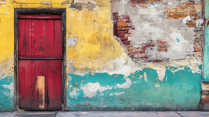 Fototapeta premium aged and weathered wall with intricate layers of paint, vibrant and textured composition, bold and rustic design, industrial atmosphere