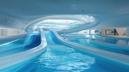 Modern Indoor Waterpark with Unique Slide Design,holiday summer 2025 concept