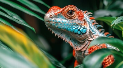 Obraz premium Lizard camouflaged amidst lush green leaves and vibrant plants in a natural environment setting