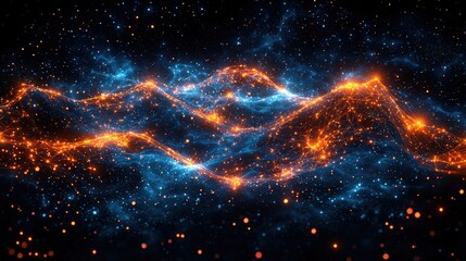 A stunning nebula captured in space with vibrant orange and blue stars creating a celestial scene