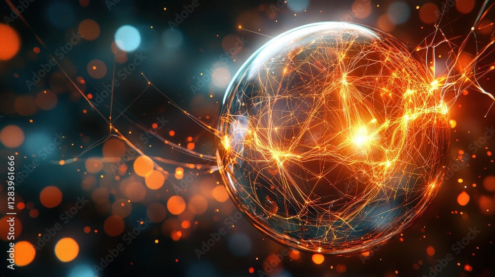 Poster illuminated sphere surrounded by an array of bright and colorful lights creating a stunning effect