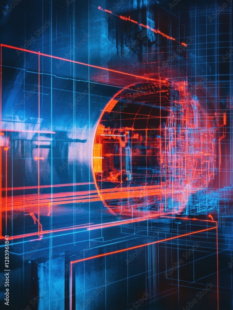 Poster detailed thermal imaging analysis of a gas leak showcasing blue and red heat signatures in a scienti