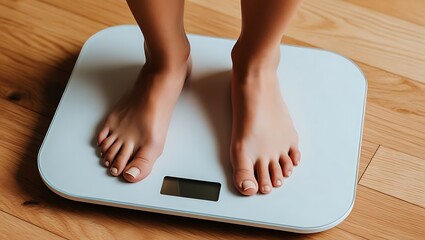 Person Standing on Digital Scale on Wooden Floor