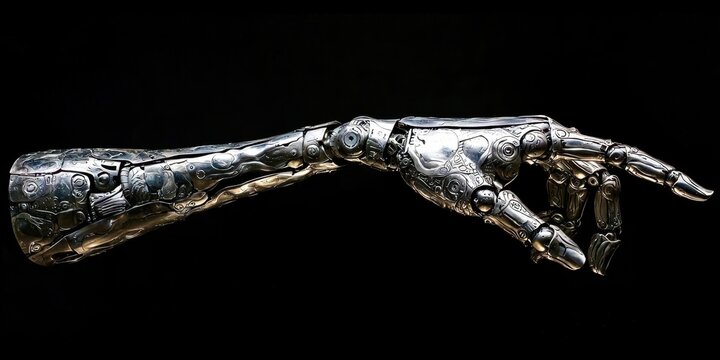 Silver hand with a black background