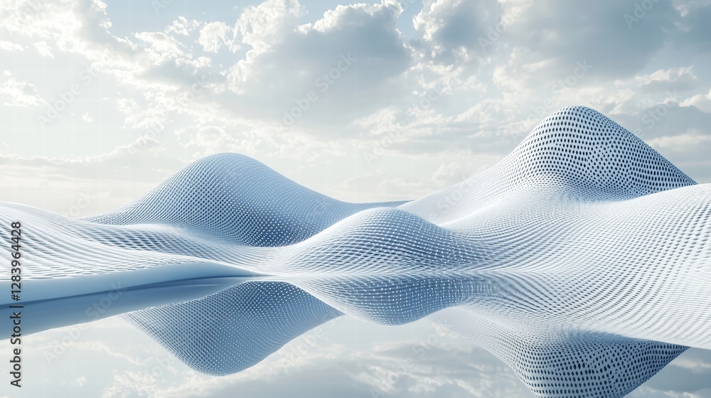 Poster dynamic wave pattern stretching across the clear blue sky creating an artistic and aesthetic view