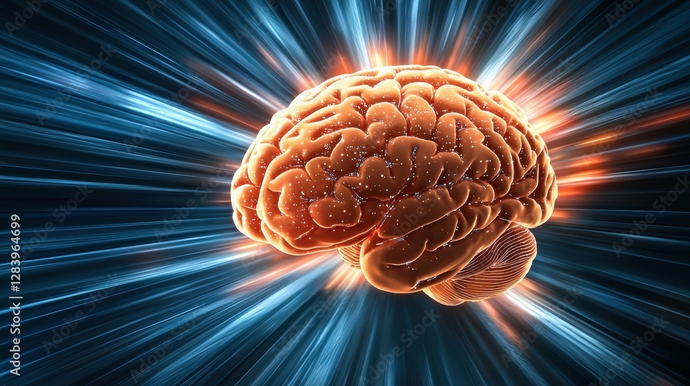 Poster cybernetic brain pulsating with ai graphics digital realm visual art futuristic high-tech concept