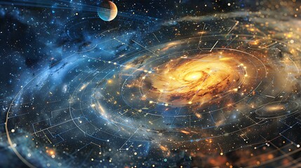 A digital galaxy map displaying constellations and planetary systems, symbolizing data-driven exploration.

