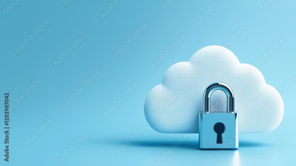 Poster a digital cloud with a padlock, symbolizing online security and data protection. this image illustra