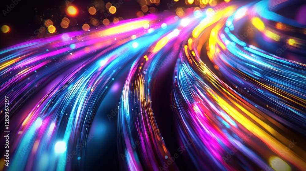 Poster vibrant and colorful light streaks creating a dynamic and energetic atmosphere in the night sky