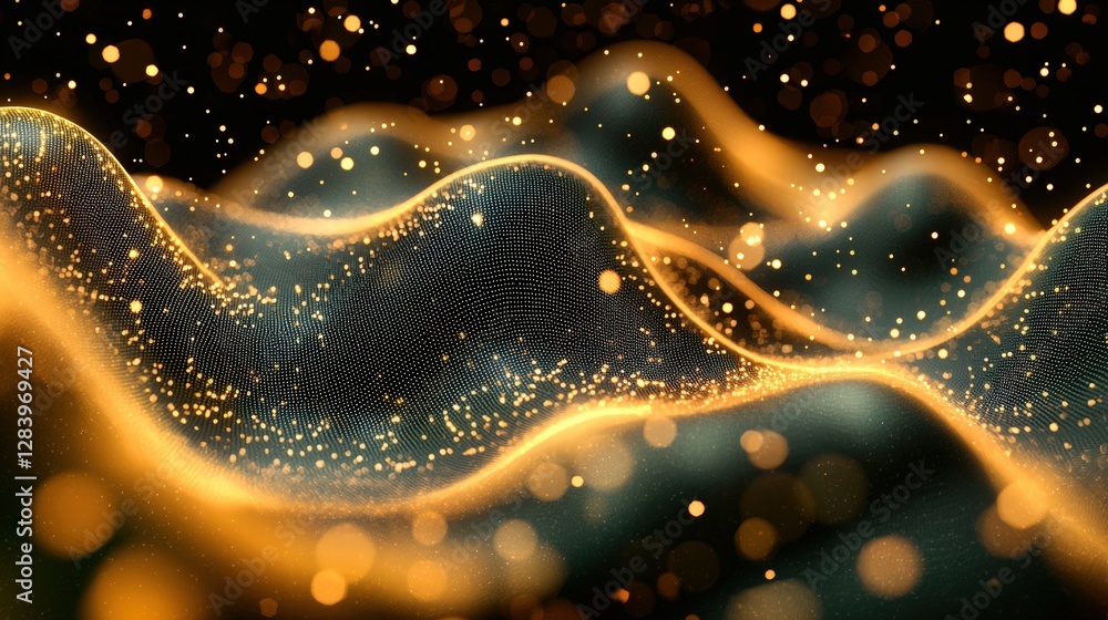 Poster dynamic wave of light radiating energy and color in a fluid motion capturing bright vibrations