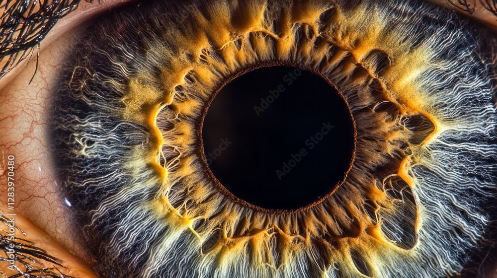 Poster stunning close-up view showcases the detailed structure of an eye, highlighting swirling patterns an
