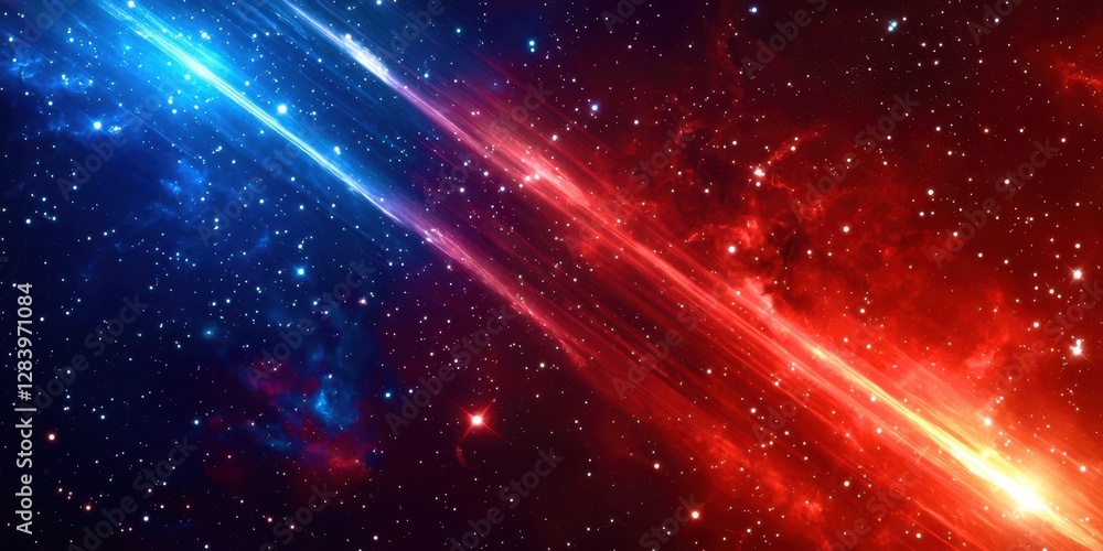Wall mural red and blue space background with a red line