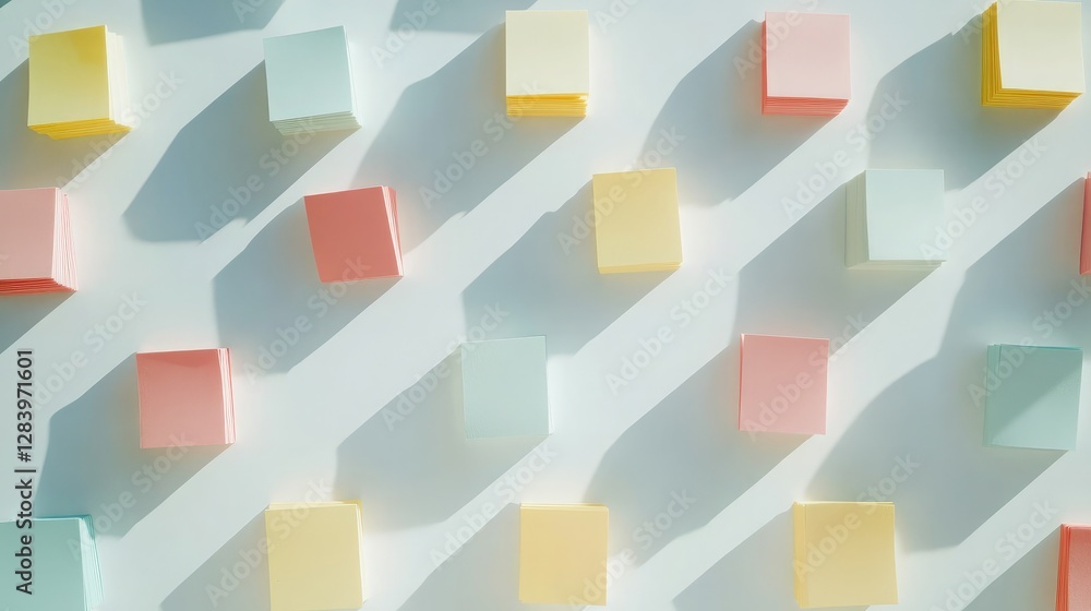 Poster a collection of colorful sticky notes arranged in a grid pattern on a white background, representing