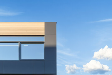 Modern architectural design highlights building facade against clear sky