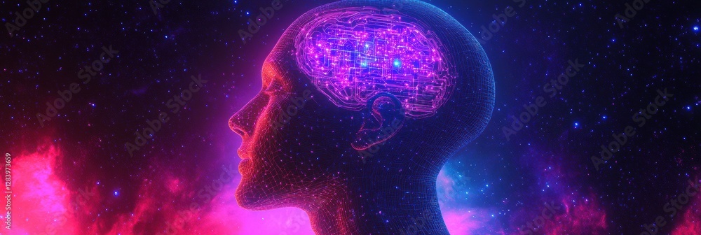Leinwandbilder silhouette of a human head infused with glowing quantum circuits symbolizing advanced computing capa