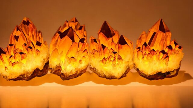 Stunning display of illuminated citrine crystals arranged in a decorative setting with warm ambient light