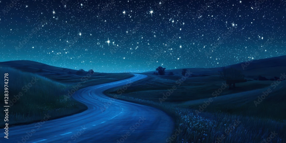 Canvas Prints road with a blue stripe and a field of grass