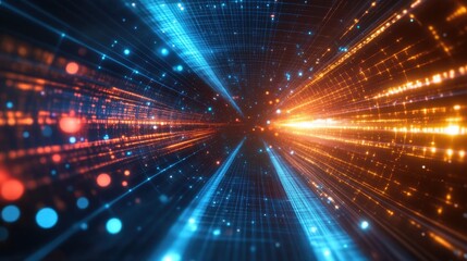 Abstract technology background with glowing lines creating digital tunnel effect
