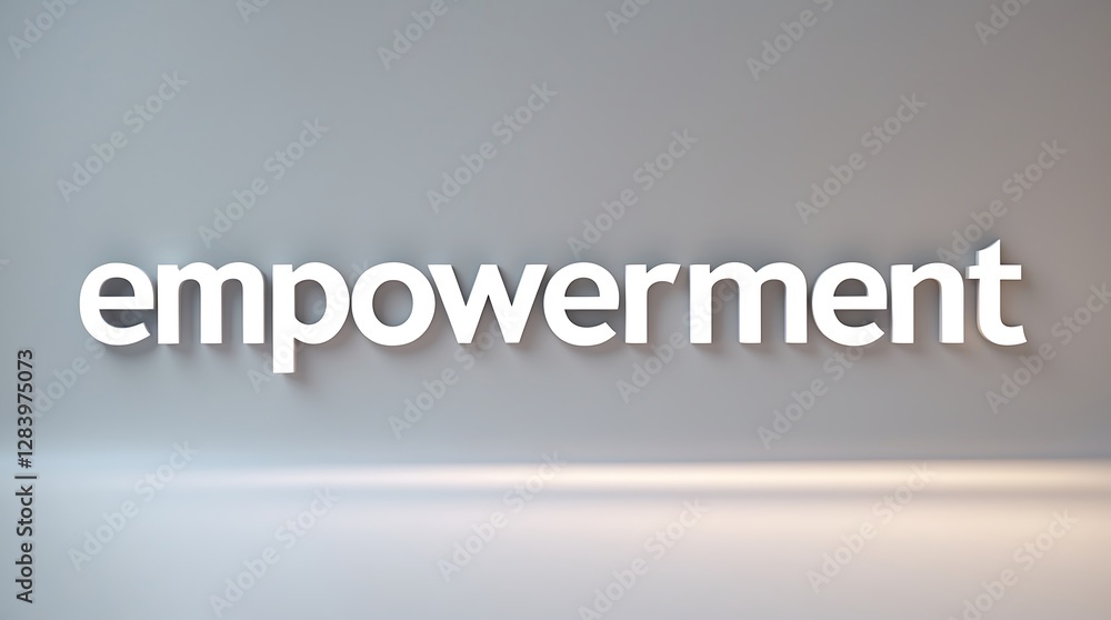 Poster text displaying the concept of empowerment in clean typography against a neutral backdrop