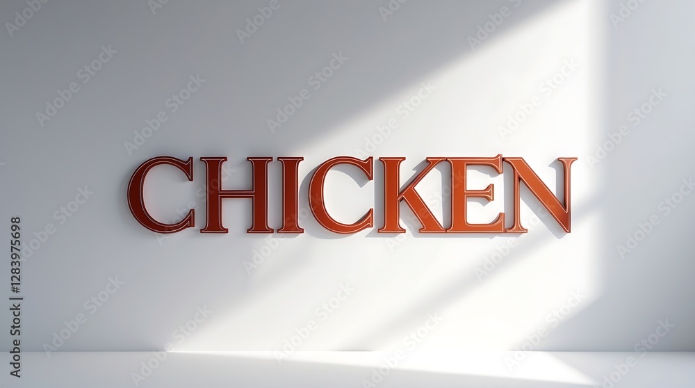 Poster large three-dimensional text of the word chicken on a minimalistic background