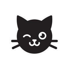 cute cat face wink vector black silhouette lineart logo icon, kitten animal isolated on white background