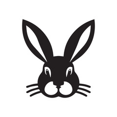 Fototapeta premium Rabbit face vector black silhouette lineart logo icon, bunny animal isolated on white background
