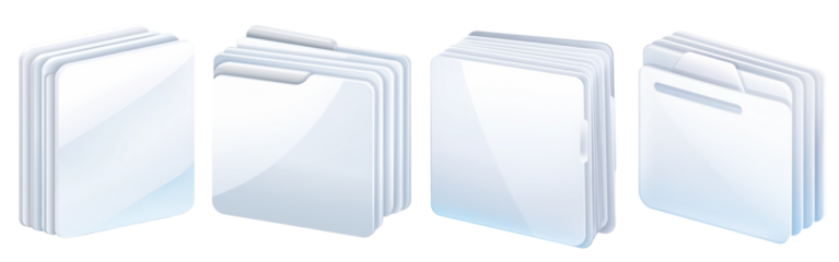 Metallic Digital File Folder Document Icon on Transparent Background