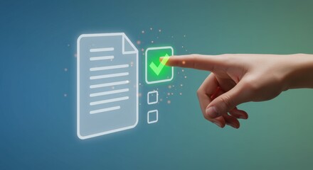 Digital checklist completion with a hand selecting a verified option