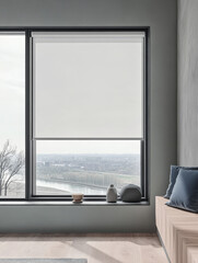 Modern interior with a peaceful view of the river and a cozy reading nook by the window