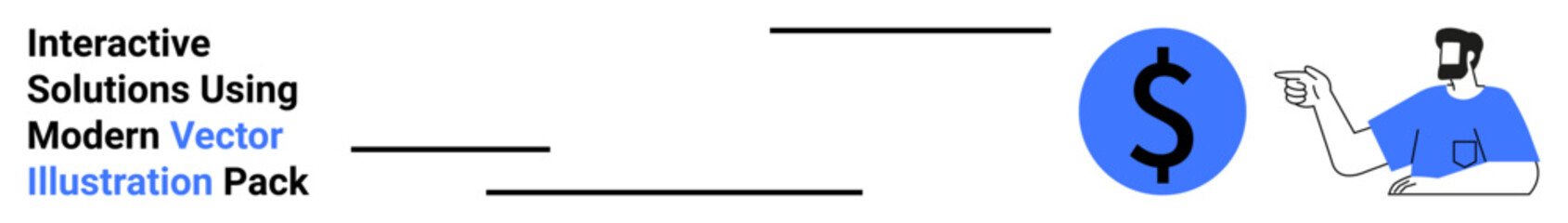 Businessman gesturing towards a dollar symbol, representing financial strategy, economic focus, teamwork, leadership, marketing, fintech solutions, and business growth. Ideal for flat landing page