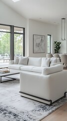 Relaxing Contemporary Minimalist Living Space with Natural Lighting and Serene Decor
