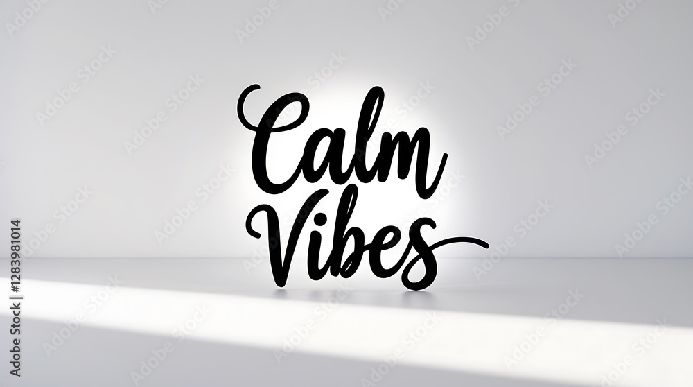 Poster simple black lettering of calm vibes displayed against a minimalistic white backdrop